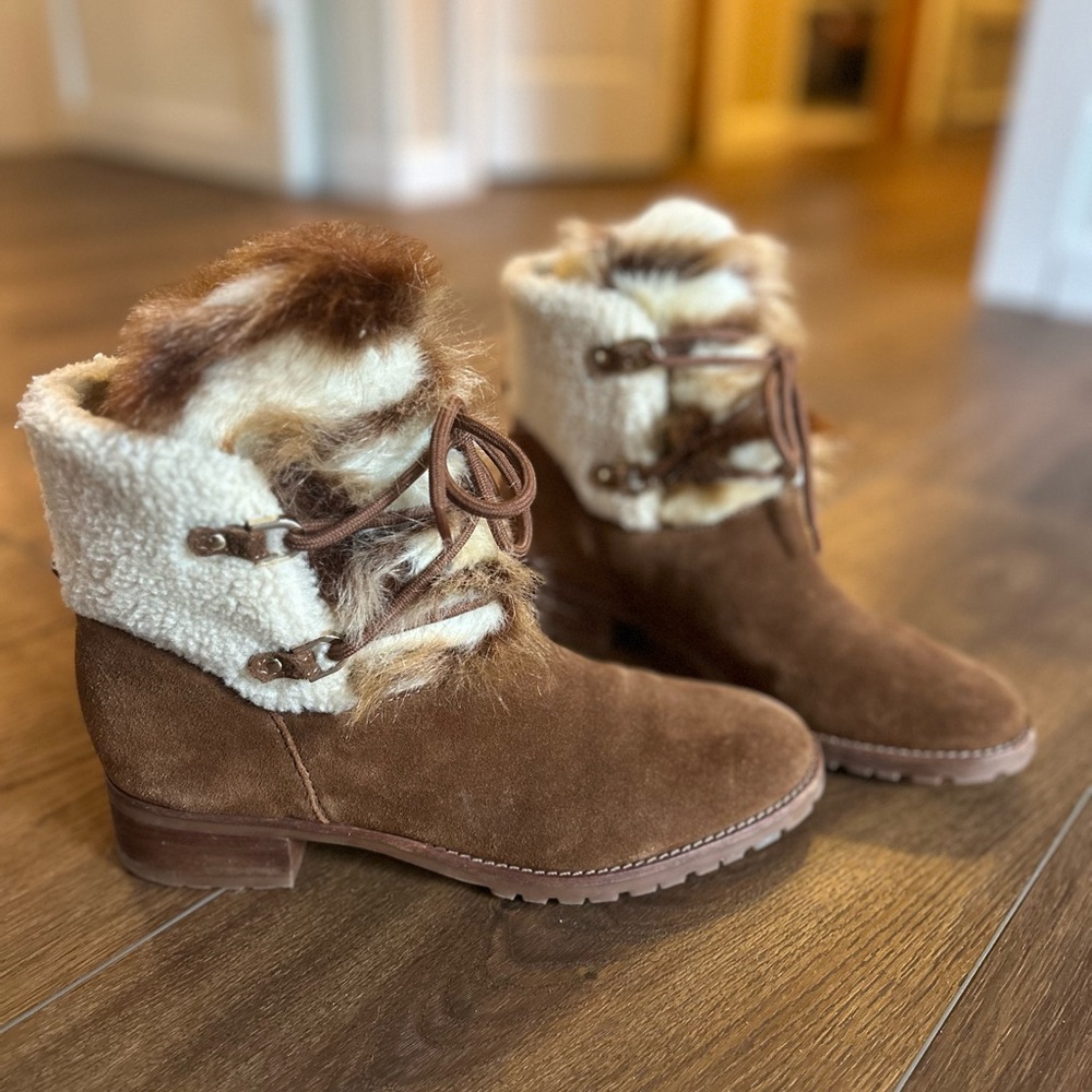 Talbots Brown Suede Fur-Trimmed Boots